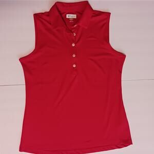 NEW M Greg Norman red sleeveless women's polo logo golf shirt/top w/PlayDry